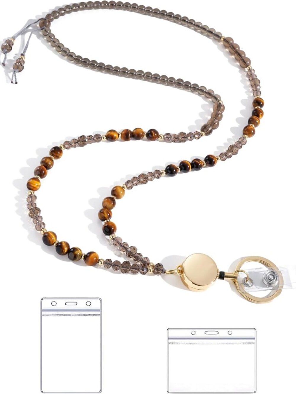 Lanyards for ID Badges and Keys,Natural Stone Beaded Teacher Lanyard for Women,R